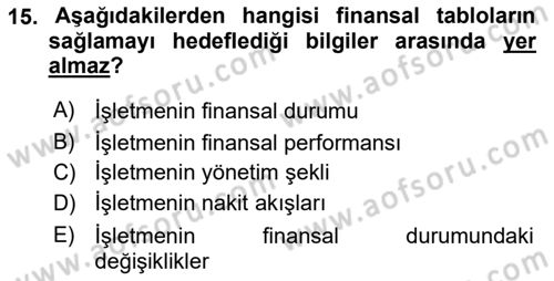 Finansal Tablolar Analizi Dersi 2018 - 2019 Yılı (Vize) Ara Sınav Soruları 15. Soru