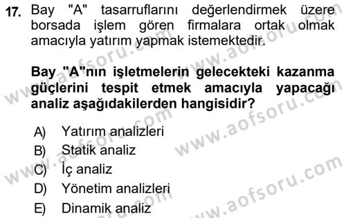Finansal Tablolar Analizi Dersi 2018 - 2019 Yılı (Vize) Ara Sınav Soruları 17. Soru
