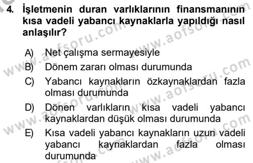 Finansal Tablolar Analizi Dersi 2018 - 2019 Yılı (Final) Dönem Sonu Sınav Soruları 4. Soru