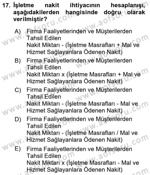 Finansal Tablolar Analizi Dersi 2020 - 2021 Yılı Yaz Okulu Sınav Soruları 17. Soru