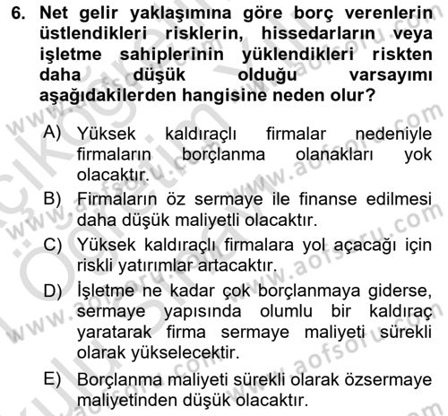 Finansal Tablolar Analizi Dersi 2020 - 2021 Yılı Yaz Okulu Sınav Soruları 6. Soru