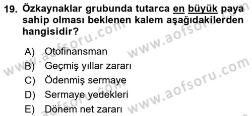 Finansal Tablolar Analizi Dersi 2021 - 2022 Yılı (Vize) Ara Sınav Soruları 19. Soru