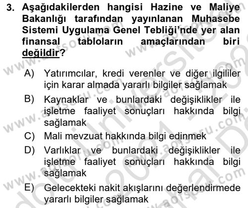 Finansal Tablolar Analizi Dersi 2021 - 2022 Yılı (Vize) Ara Sınav Soruları 3. Soru