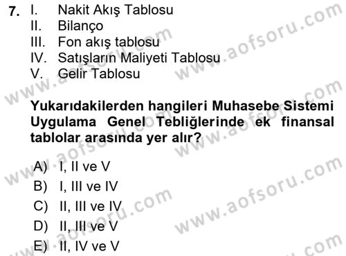 Finansal Tablolar Analizi Dersi 2021 - 2022 Yılı (Vize) Ara Sınav Soruları 7. Soru