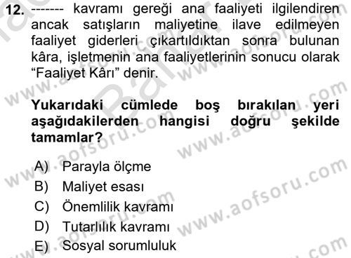 Finansal Tablolar Analizi Dersi 2021 - 2022 Yılı (Final) Dönem Sonu Sınav Soruları 12. Soru