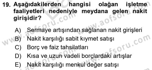 Finansal Tablolar Analizi Dersi 2021 - 2022 Yılı (Final) Dönem Sonu Sınav Soruları 19. Soru