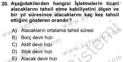 Finansal Tablolar Analizi Dersi 2021 - 2022 Yılı (Final) Dönem Sonu Sınav Soruları 20. Soru