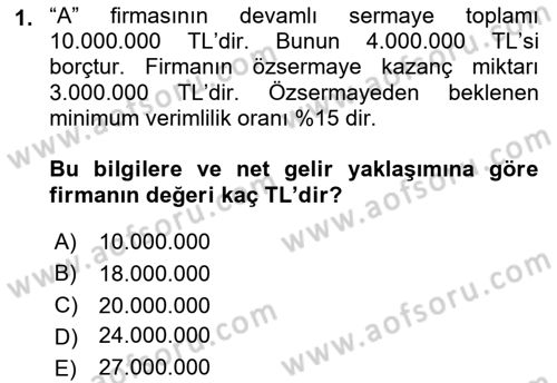 Finansal Tablolar Analizi Dersi 2021 - 2022 Yılı Yaz Okulu Sınav Soruları 1. Soru