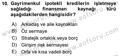 Finansal Tablolar Analizi Dersi 2021 - 2022 Yılı Yaz Okulu Sınav Soruları 10. Soru