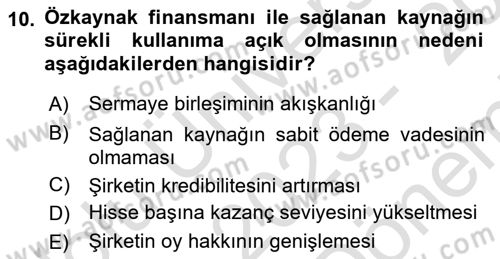 Finansal Tablolar Analizi Dersi 2023 - 2024 Yılı (Final) Dönem Sonu Sınav Soruları 10. Soru