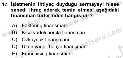 Finansal Tablolar Analizi Dersi 2023 - 2024 Yılı (Final) Dönem Sonu Sınav Soruları 17. Soru