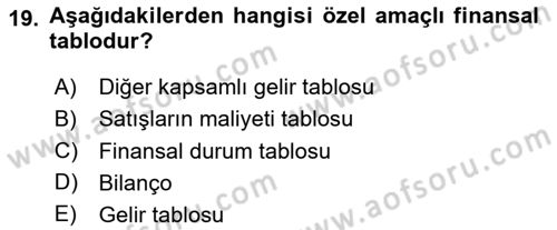 Finansal Tablolar Analizi Dersi 2023 - 2024 Yılı (Final) Dönem Sonu Sınavı 19. Soru