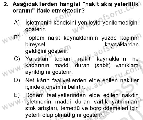Finansal Tablolar Analizi Dersi 2023 - 2024 Yılı (Final) Dönem Sonu Sınav Soruları 2. Soru