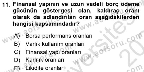 Finansal Tablolar Analizi Dersi 2023 - 2024 Yılı Yaz Okulu Sınav Soruları 11. Soru