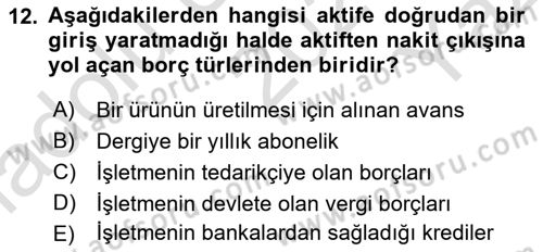 Finansal Tablolar Analizi Dersi 2023 - 2024 Yılı Yaz Okulu Sınav Soruları 12. Soru