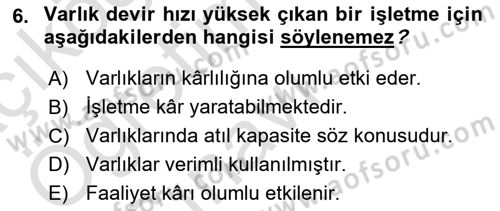 Finansal Tablolar Analizi Dersi 2023 - 2024 Yılı Yaz Okulu Sınav Soruları 6. Soru