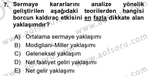 Finansal Tablolar Analizi Dersi 2023 - 2024 Yılı Yaz Okulu Sınav Soruları 7. Soru