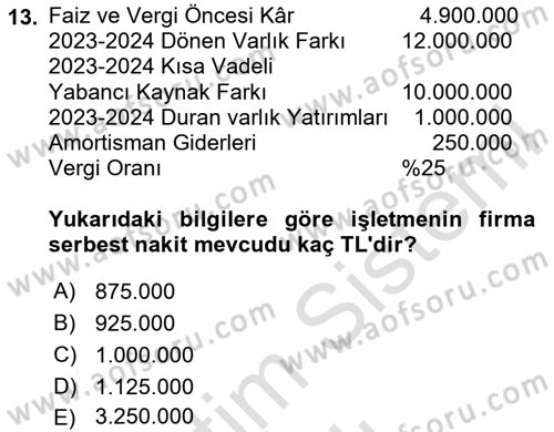 Finansal Tablolar Analizi Dersi 2024 - 2025 Yılı (Vize) Ara Sınav Soruları 13. Soru