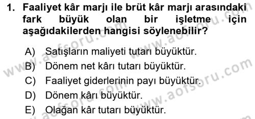 Finansal Tablolar Analizi Dersi 2024 - 2025 Yılı (Final) Dönem Sonu Sınav Soruları 1. Soru