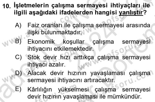 Finansal Tablolar Analizi Dersi 2024 - 2025 Yılı (Final) Dönem Sonu Sınav Soruları 10. Soru