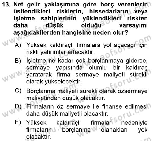 Finansal Tablolar Analizi Dersi 2024 - 2025 Yılı (Final) Dönem Sonu Sınav Soruları 13. Soru