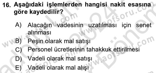 Finansal Tablolar Analizi Dersi 2024 - 2025 Yılı (Final) Dönem Sonu Sınav Soruları 16. Soru
