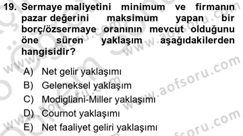 Finansal Tablolar Analizi Dersi 2024 - 2025 Yılı (Final) Dönem Sonu Sınav Soruları 19. Soru