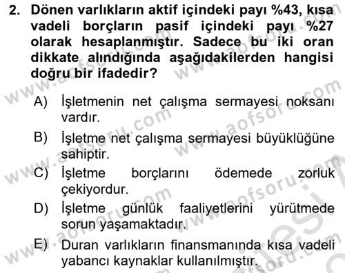 Finansal Tablolar Analizi Dersi 2024 - 2025 Yılı (Final) Dönem Sonu Sınav Soruları 2. Soru