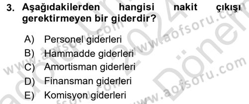 Finansal Tablolar Analizi Dersi 2024 - 2025 Yılı (Final) Dönem Sonu Sınav Soruları 3. Soru
