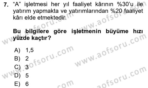 Finansal Tablolar Analizi Dersi 2024 - 2025 Yılı (Final) Dönem Sonu Sınav Soruları 7. Soru
