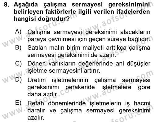 Finansal Tablolar Analizi Dersi 2024 - 2025 Yılı (Final) Dönem Sonu Sınav Soruları 8. Soru