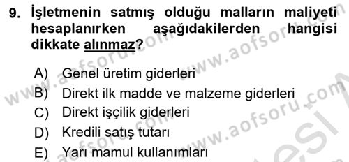 Finansal Tablolar Analizi Dersi 2024 - 2025 Yılı (Final) Dönem Sonu Sınav Soruları 9. Soru