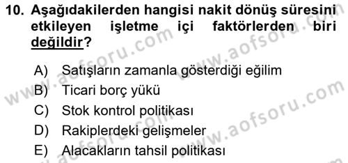 Finansal Tablolar Analizi Dersi 2024 - 2025 Yılı Yaz Okulu Sınav Soruları 10. Soru