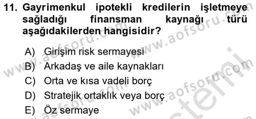 Finansal Tablolar Analizi Dersi 2024 - 2025 Yılı Yaz Okulu Sınav Soruları 11. Soru