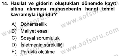 Finansal Tablolar Analizi Dersi 2024 - 2025 Yılı Yaz Okulu Sınav Soruları 14. Soru