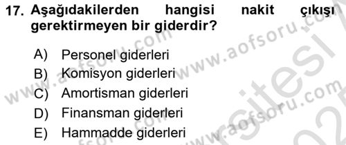 Finansal Tablolar Analizi Dersi 2024 - 2025 Yılı Yaz Okulu Sınav Soruları 17. Soru