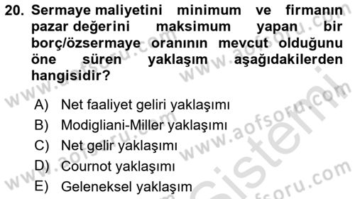 Finansal Tablolar Analizi Dersi 2024 - 2025 Yılı Yaz Okulu Sınav Soruları 20. Soru