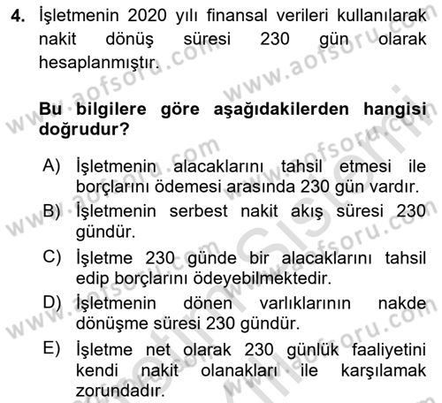 Finansal Tablolar Analizi Dersi 2024 - 2025 Yılı Yaz Okulu Sınav Soruları 4. Soru
