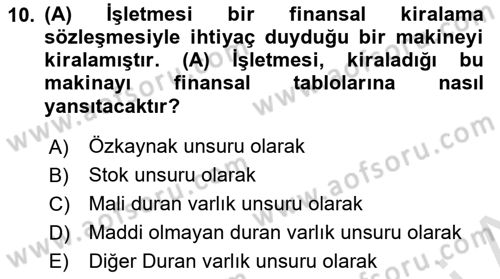 Finansal Tablolar Analizi Dersi 2025 - 2026 Yılı (Vize) Ara Sınav Soruları 10. Soru