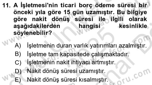 Finansal Tablolar Analizi Dersi 2025 - 2026 Yılı (Vize) Ara Sınav Soruları 11. Soru