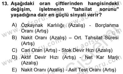 Finansal Tablolar Analizi Dersi 2025 - 2026 Yılı (Vize) Ara Sınav Soruları 13. Soru