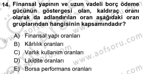 Finansal Tablolar Analizi Dersi 2025 - 2026 Yılı (Vize) Ara Sınav Soruları 14. Soru