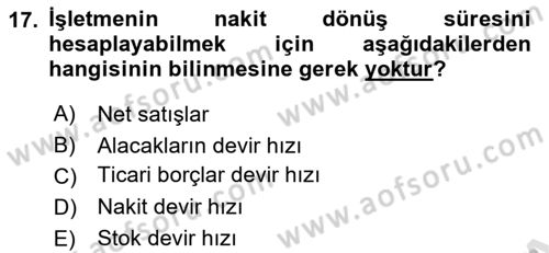 Finansal Tablolar Analizi Dersi 2025 - 2026 Yılı (Vize) Ara Sınav Soruları 17. Soru