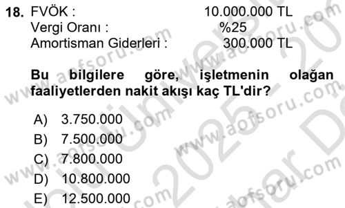 Finansal Tablolar Analizi Dersi 2025 - 2026 Yılı (Vize) Ara Sınav Soruları 18. Soru
