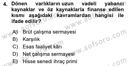 Finansal Tablolar Analizi Dersi 2025 - 2026 Yılı (Vize) Ara Sınav Soruları 4. Soru