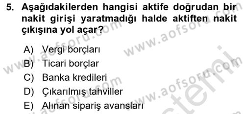 Finansal Tablolar Analizi Dersi 2025 - 2026 Yılı (Vize) Ara Sınav Soruları 5. Soru