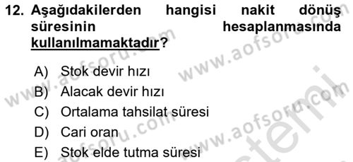 Finansal Tablolar Analizi Dersi 2025 - 2026 Yılı (Final) Dönem Sonu Sınav Soruları 12. Soru