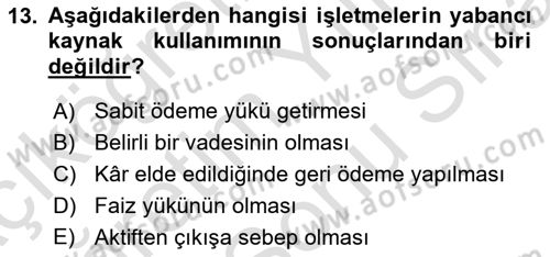 Finansal Tablolar Analizi Dersi 2025 - 2026 Yılı (Final) Dönem Sonu Sınav Soruları 13. Soru