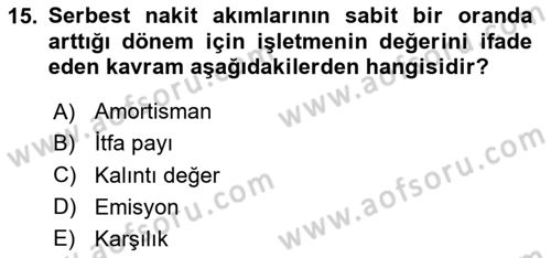 Finansal Tablolar Analizi Dersi 2025 - 2026 Yılı (Final) Dönem Sonu Sınav Soruları 15. Soru
