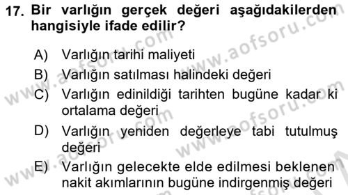 Finansal Tablolar Analizi Dersi 2025 - 2026 Yılı (Final) Dönem Sonu Sınav Soruları 17. Soru